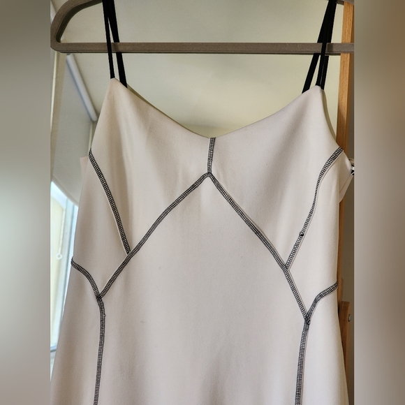 Classy White Midi Dress with Black Stitching - Picture 2 of 5